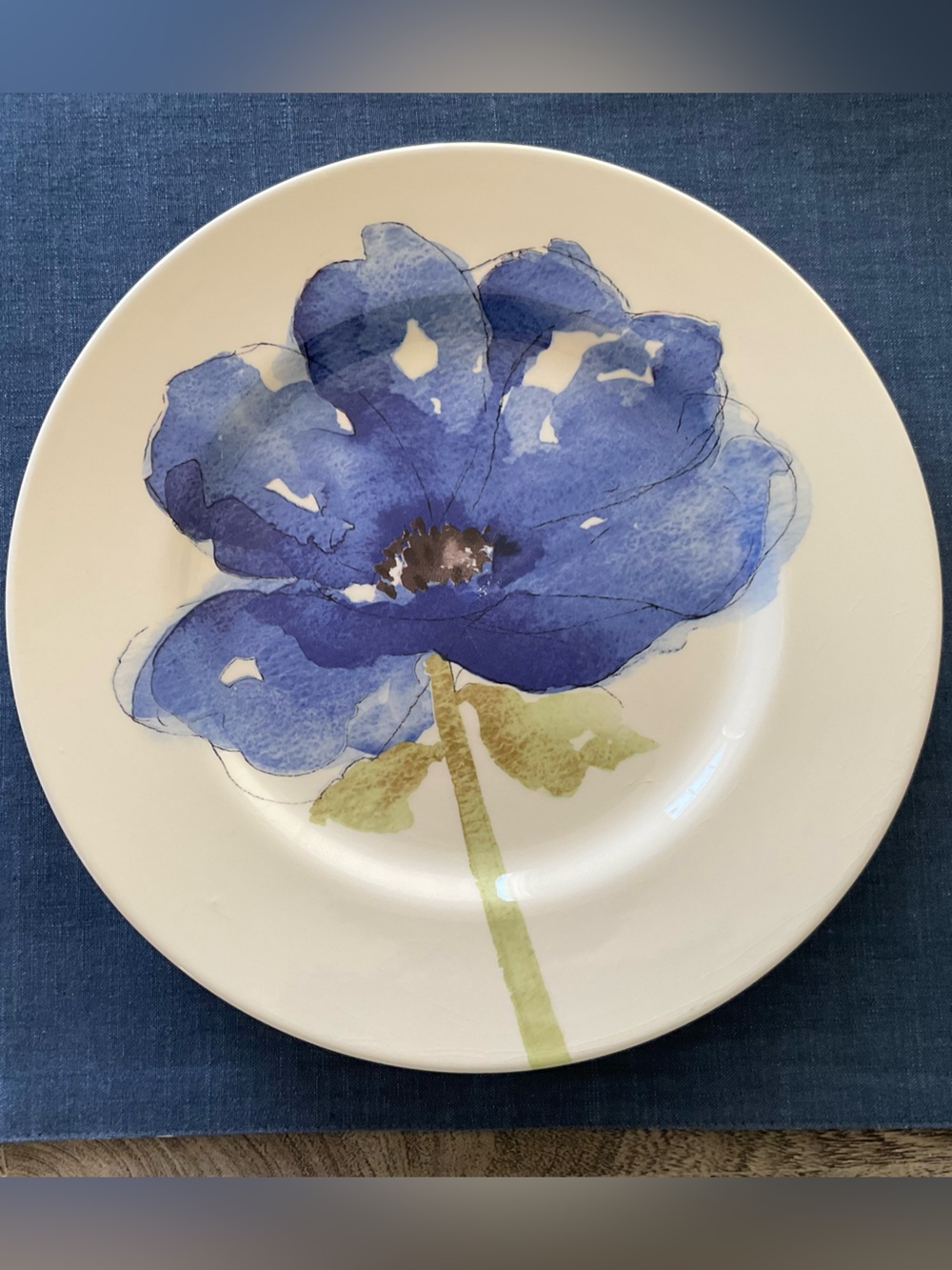 Vintage Stafford Stunning Blue Poppy on White China Dinner Plate, Set of 2